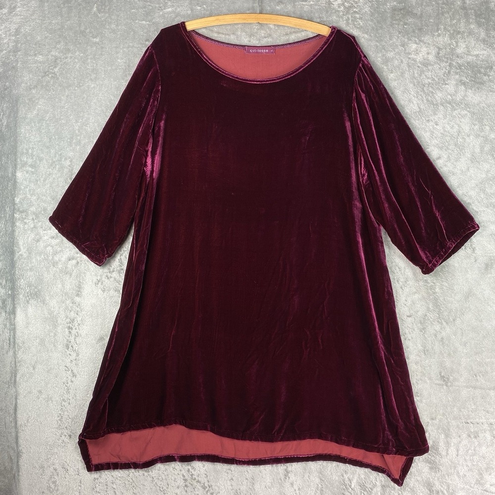Cut Loose Tunic Top Womens Sz L Red Burgundy Velvet Silk Whimsigoth Fairy Gothic